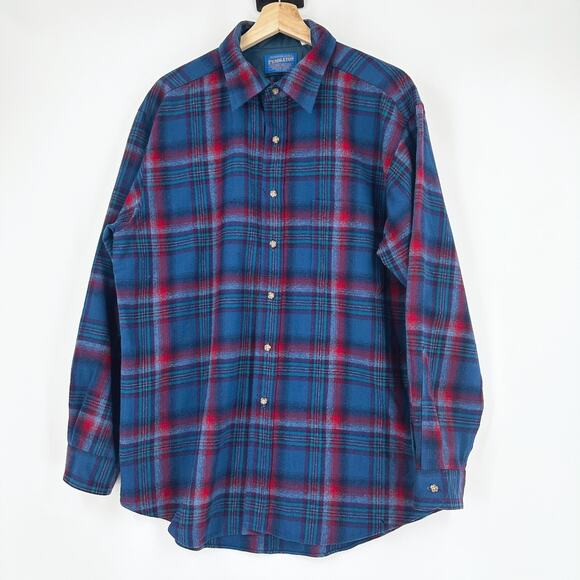 VTG Men Pendelton Virgin Wool Plaid Button Up Shirt Flannel Large Made in USA - Picture 1 of 9